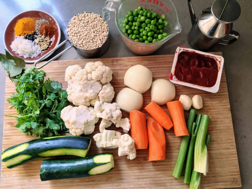 מרק ירקות עם גריסים - רכיבים